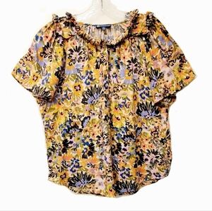 Democracy Floral Flounce Ruffle Detail Blouse Button Up Size Small